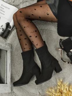 Botki damskie eko zamszowe na słupku ze wstawką a'la skarpeta LumenThorn