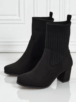 Botki damskie eko zamszowe na słupku ze wstawką a'la skarpeta LumenThorn