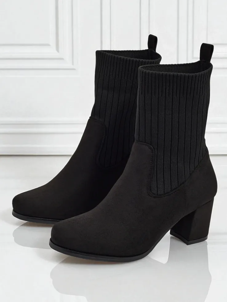 Botki damskie eko zamszowe na słupku ze wstawką a'la skarpeta LumenThorn