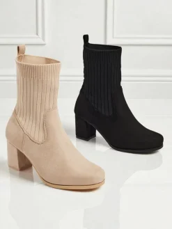 Botki damskie eko zamszowe na słupku ze wstawką a'la skarpeta LumenThorn