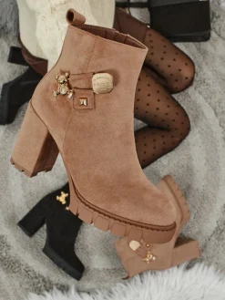 Botki damskie eko zamszowe na słupku Bearr