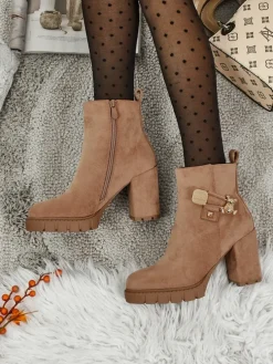 Botki damskie eko zamszowe na słupku Bearr