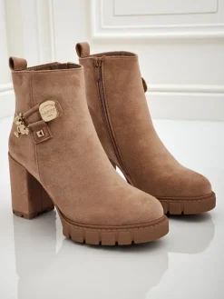 Botki damskie eko zamszowe na słupku Bearr