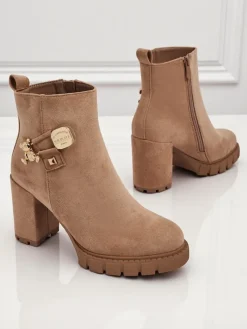 Botki damskie eko zamszowe na słupku Bearr