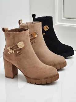 Botki damskie eko zamszowe na słupku Bearr