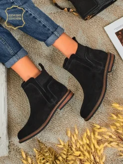 Botki damskie z naturalnego zamszu Cuoio Elegante