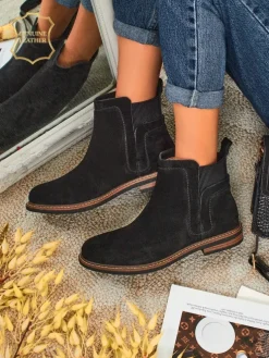 Botki damskie z naturalnego zamszu Cuoio Elegante