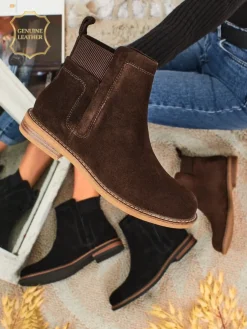 Botki damskie z naturalnego zamszu Cuoio Elegante