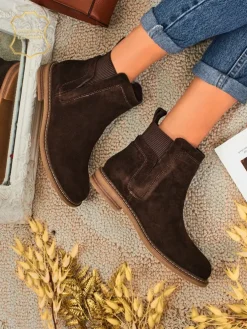 Botki damskie z naturalnego zamszu Cuoio Elegante