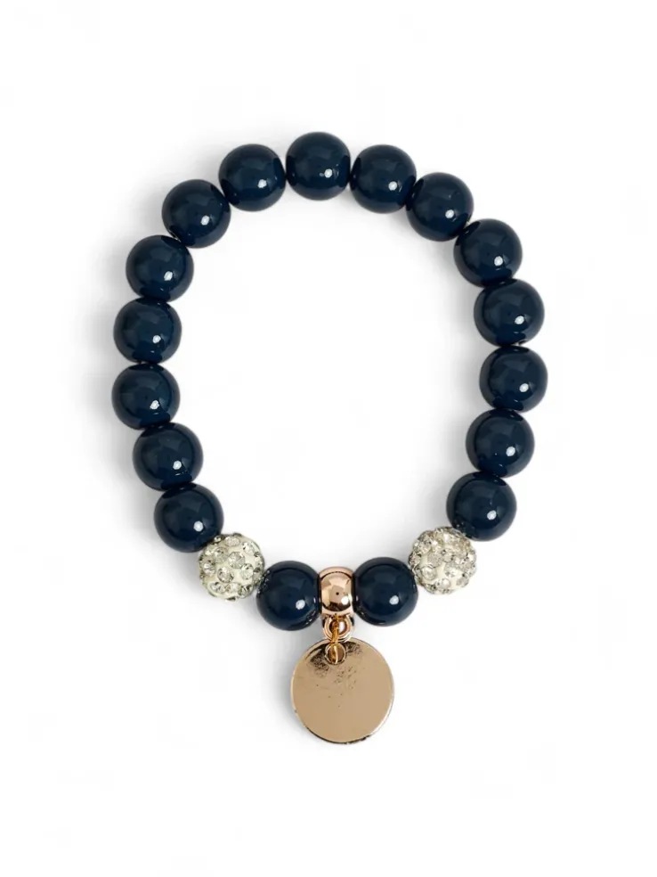 Bransoletka Ariadne Granatowa z Kulek Ceramicznych z Medalionem