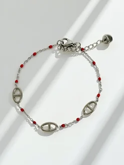 Bransoletka Callista Argento – srebro 925 z czerwonymi koralikami i motywem greckim
