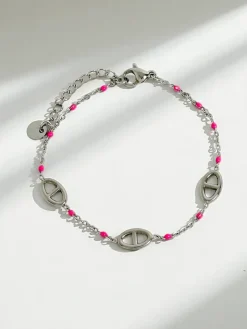 Bransoletka Callista Elegantia z ogniwami i różowymi koralikami