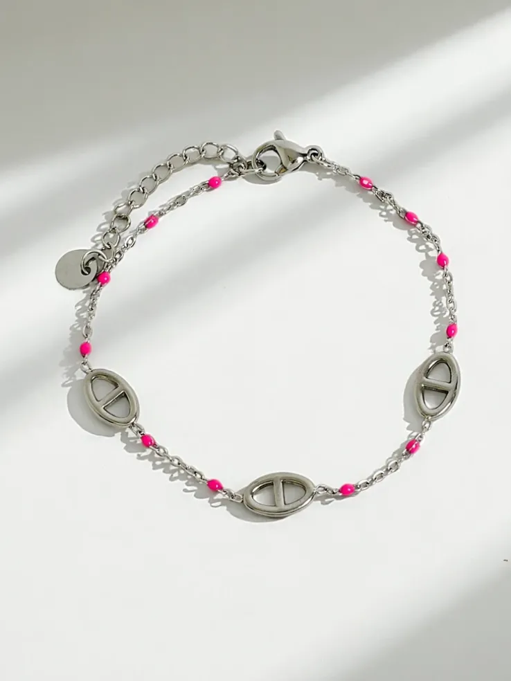 Bransoletka Callista Elegantia z ogniwami i różowymi koralikami