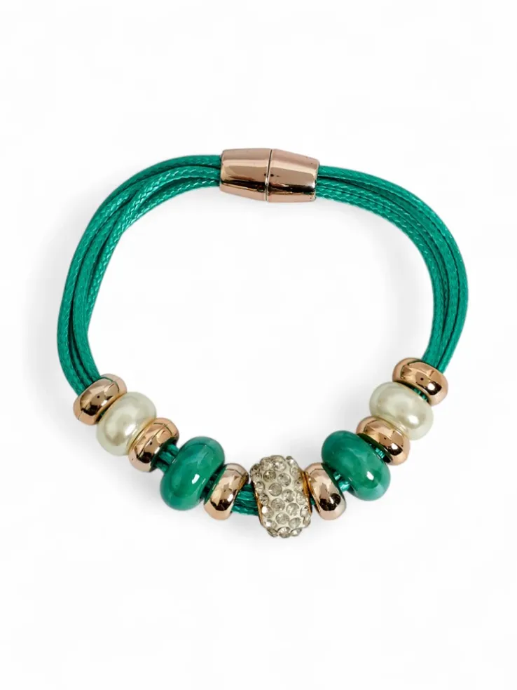 Bransoletka damska z koralikami i cyrkoniami