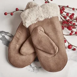 Brązowe dziecięce rękawiczki na sznurku i z jednym palcem - Rękawiczki