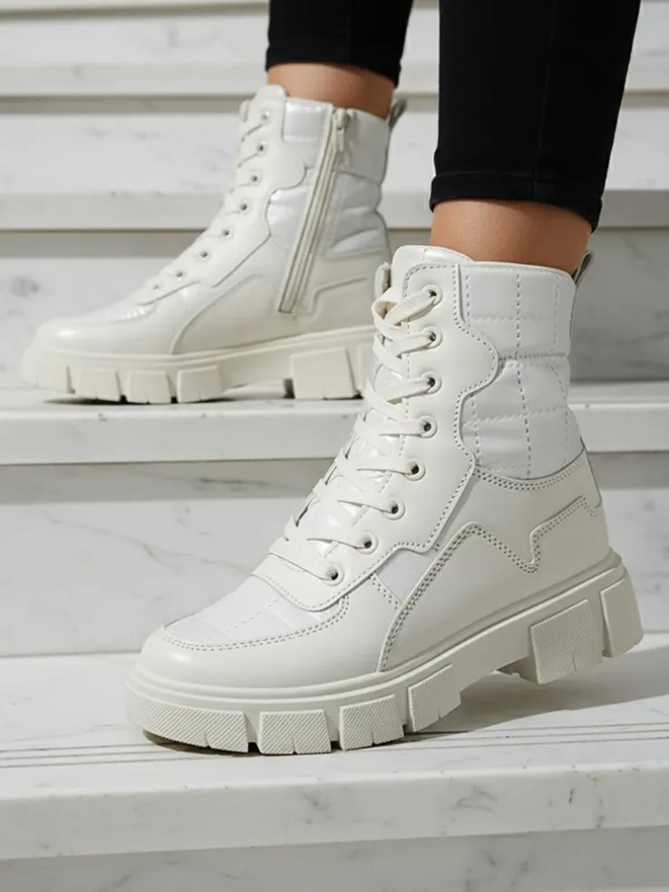 Calista Obuwie Damskie Modne Płaskie Botki Kremowe