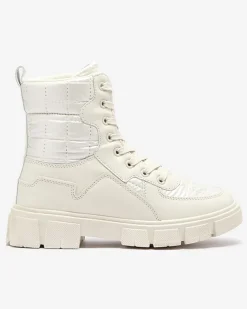 Calista Obuwie Damskie Modne Płaskie Botki Kremowe