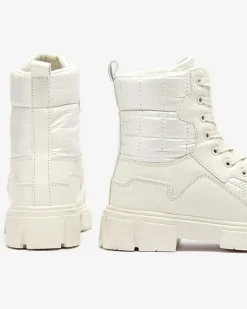 Calista Obuwie Damskie Modne Płaskie Botki Kremowe