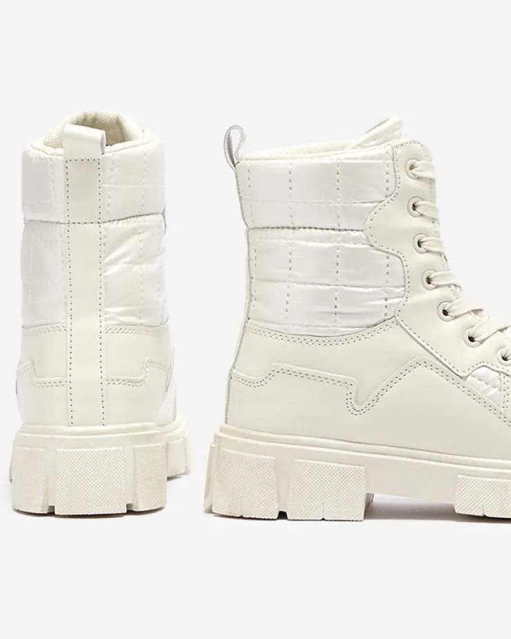 Calista Obuwie Damskie Modne Płaskie Botki Kremowe