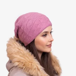 Ciemnoróżowa ciepła damska dwuwarstwowa czapka - Akcesoria