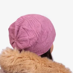 Ciemnoróżowa ciepła damska dwuwarstwowa czapka - Akcesoria