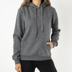 Ciemnoszara damska ocieplana bluza z kapturem - Odzież