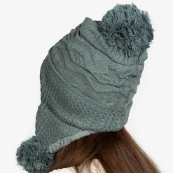 Ciemnoszara damska ocieplana czapka z pomponami - Akcesoria