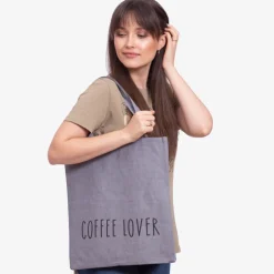 Ciemnoszara materiałowa torba z napisem - Akcesoria