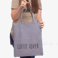 Ciemnoszara materiałowa torba z napisem - Akcesoria