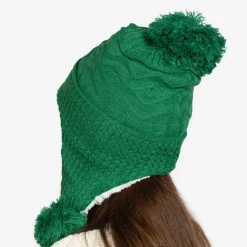 Ciemnozielona damska ocieplana czapka z pomponami - Akcesoria