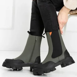 Ciemnozielone damskie botki na masywnej podeszwie Rosidi - Obuwie