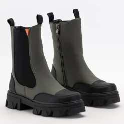 Ciemnozielone damskie botki na masywnej podeszwie Rosidi - Obuwie