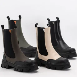 Ciemnozielone damskie botki na masywnej podeszwie Rosidi - Obuwie