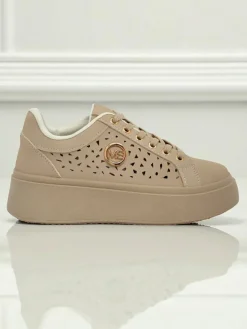 Cleo Ecru Platino – beżowe sneakersy na platformie Royalfashion skóra eko