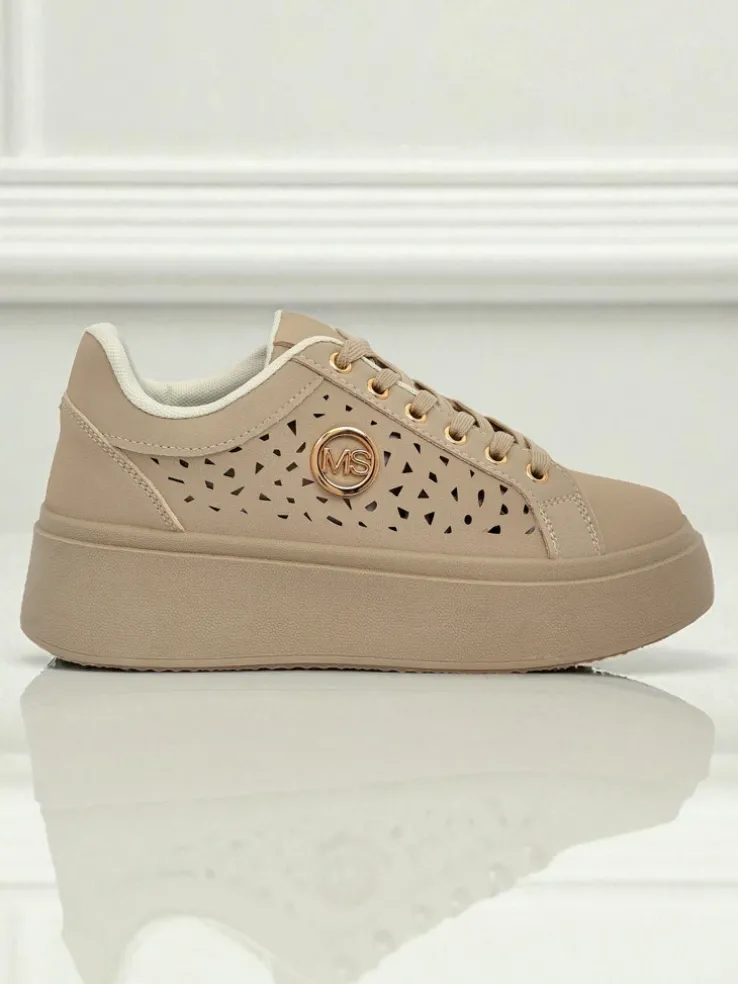 Cleo Ecru Platino – beżowe sneakersy na platformie Royalfashion skóra eko