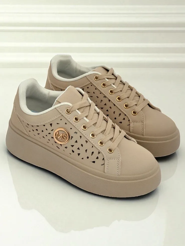 Cleo Ecru Platino – beżowe sneakersy na platformie Royalfashion skóra eko