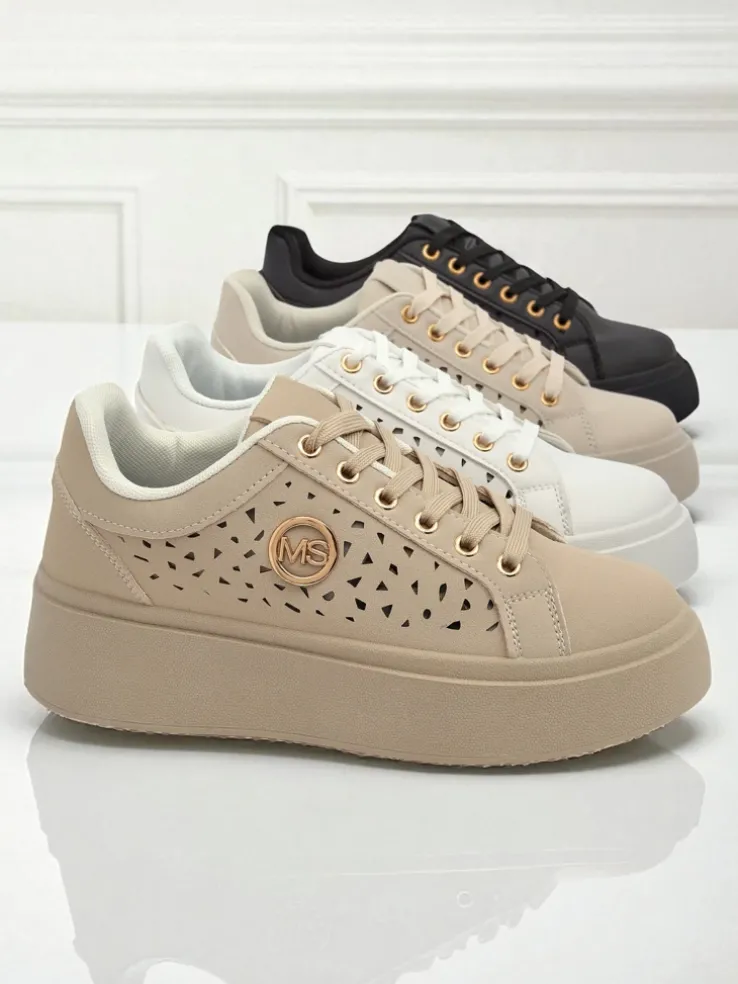 Cleo Ecru Platino – beżowe sneakersy na platformie Royalfashion skóra eko