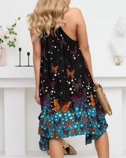 Czarna damska letnia sukienka w motylki - Odzież
