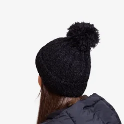 Czarna damska ocieplana błyszcząca czapka z pomponem - Akcesoria