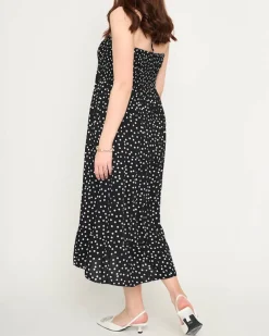 Czarna damska sukienka midi w groszki PLUS SIZE - Odzież