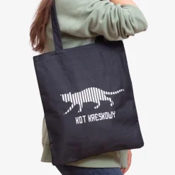 Czarna materiałowa torba z napisem i nadrukiem kota - Akcesoria