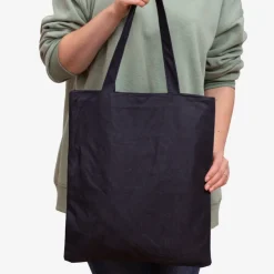 Czarna materiałowa torba z napisem i nadrukiem kota - Akcesoria