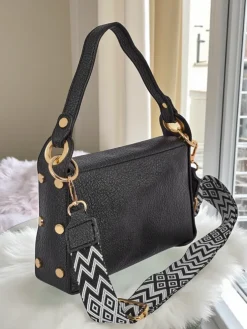 Czarna torebka damska Livia ze skóry ekologicznej z ozdobą w stylu Art Deco