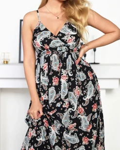 Czarna zwiewna damska sukienka maxi - Odzież