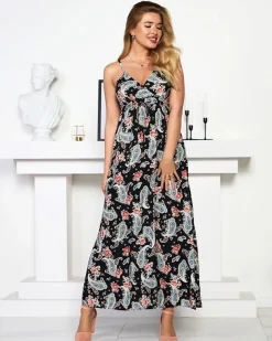 Czarna zwiewna damska sukienka maxi - Odzież