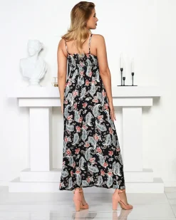 Czarna zwiewna damska sukienka maxi - Odzież