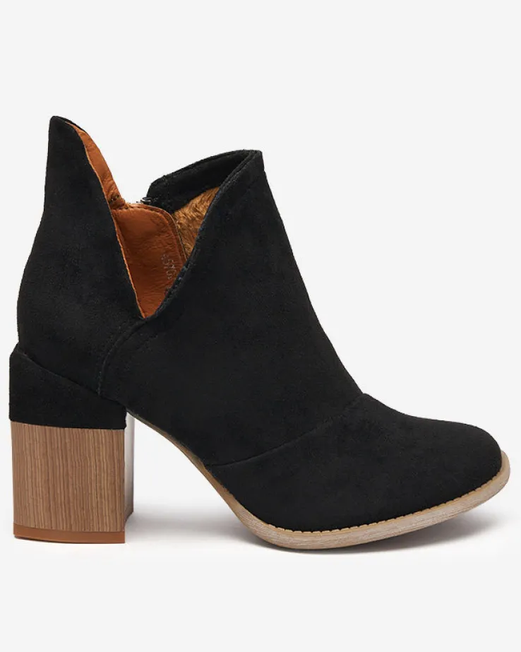 Czarne damskie botki na słupku z wycięciami Encura- Obuwie