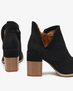 Czarne damskie botki na słupku z wycięciami Encura- Obuwie