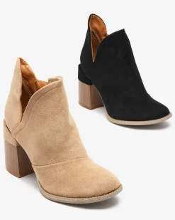 Czarne damskie botki na słupku z wycięciami Encura- Obuwie