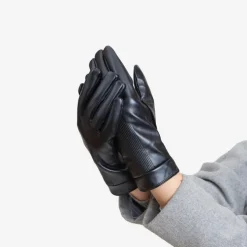 Czarne klasyczne damskie rękawiczki zdobione haftem - Akcesoria